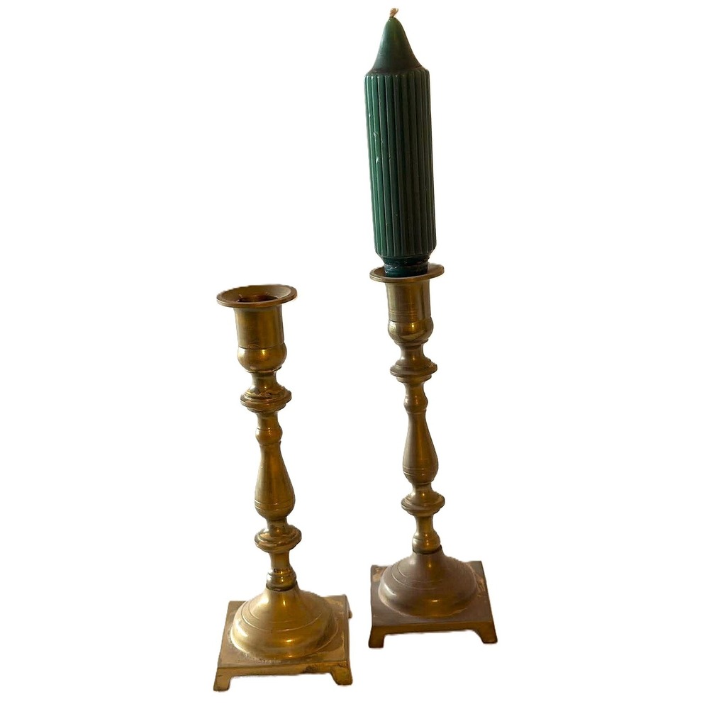 Vintage Candle Holders Set Pair Brass 7.75" Retro Cottagecore Japan